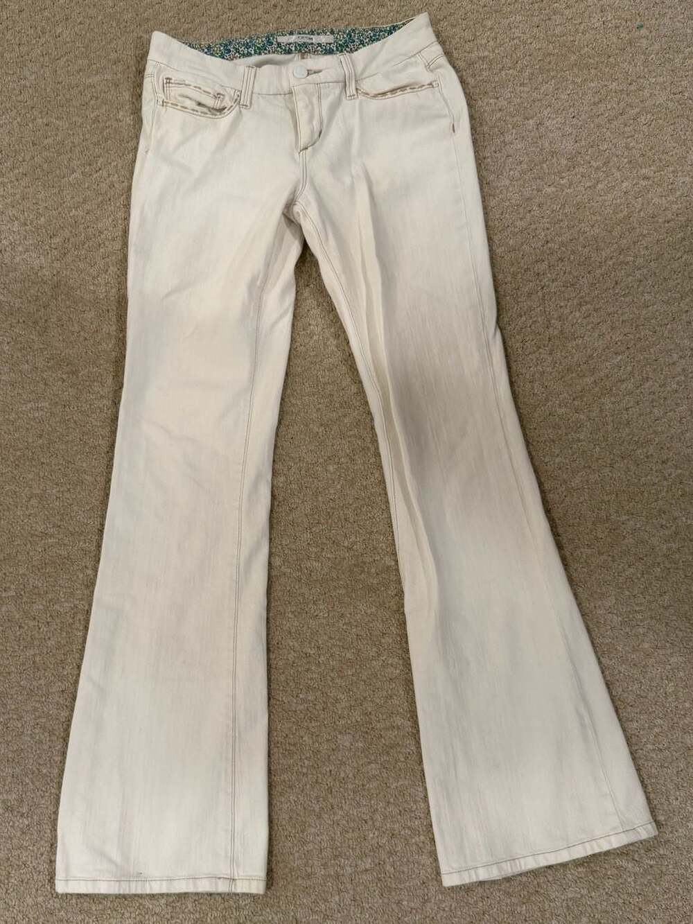 Joe's Jeans White Denim Flare Jeans with Floral Waistband